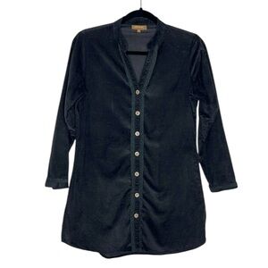 Artisan Black Corduroy Button up Split Neck Tunic size Medium